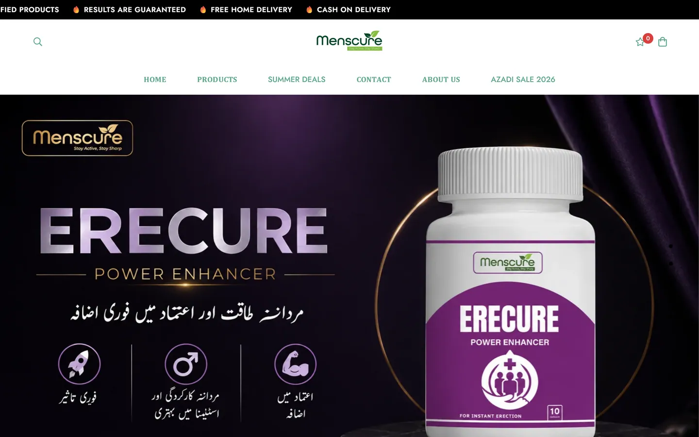 MensCure online store homepage
