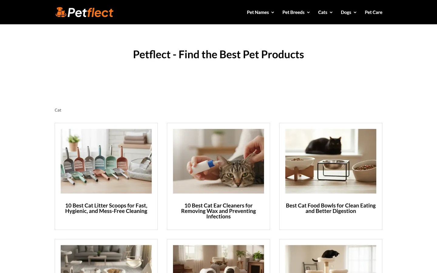 Petflect online store homepage